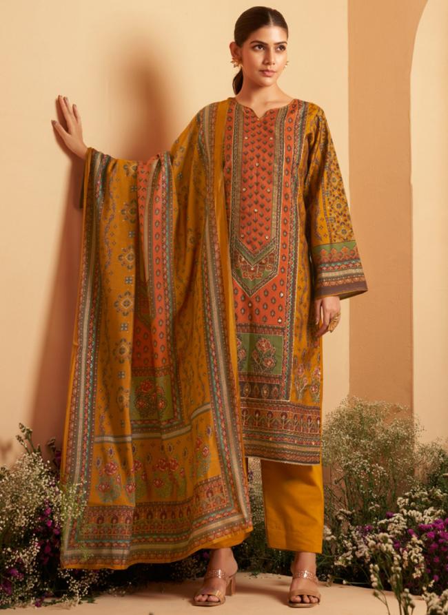 Pure Viscose Muslin Mustard Eid Wear Printed Pakistani Suit